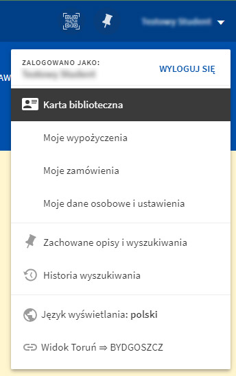Pomoc - katalog zasobów - karta biblioteczna - menu