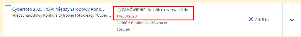 Pomoc - katalog zasobów - karta biblioteczna - zamówienia półka